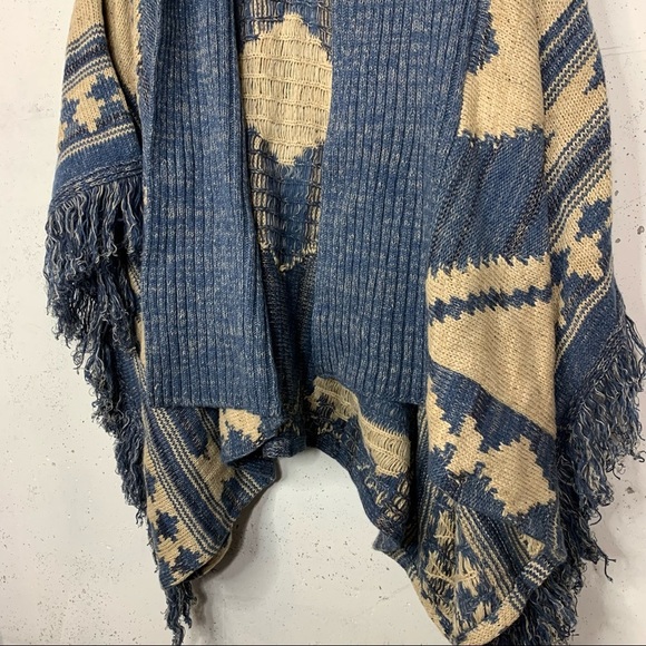 Lauren Ralph Lauren Vintage Aztec Knitted Wool Linen Blend Poncho Shawl Cardigan - Picture 8 of 16